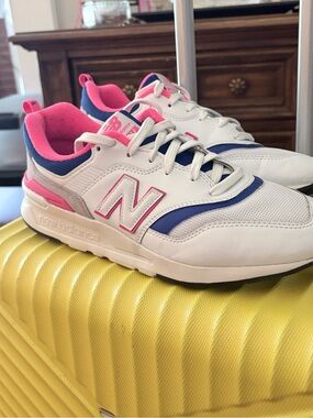 New Balance White Sneakers with Pink & Navy Accents
